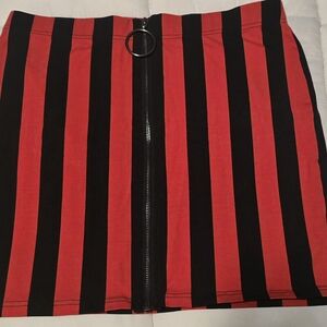 KillStar Red and Black Vertical Stripe Mini Skirt with Front Zip